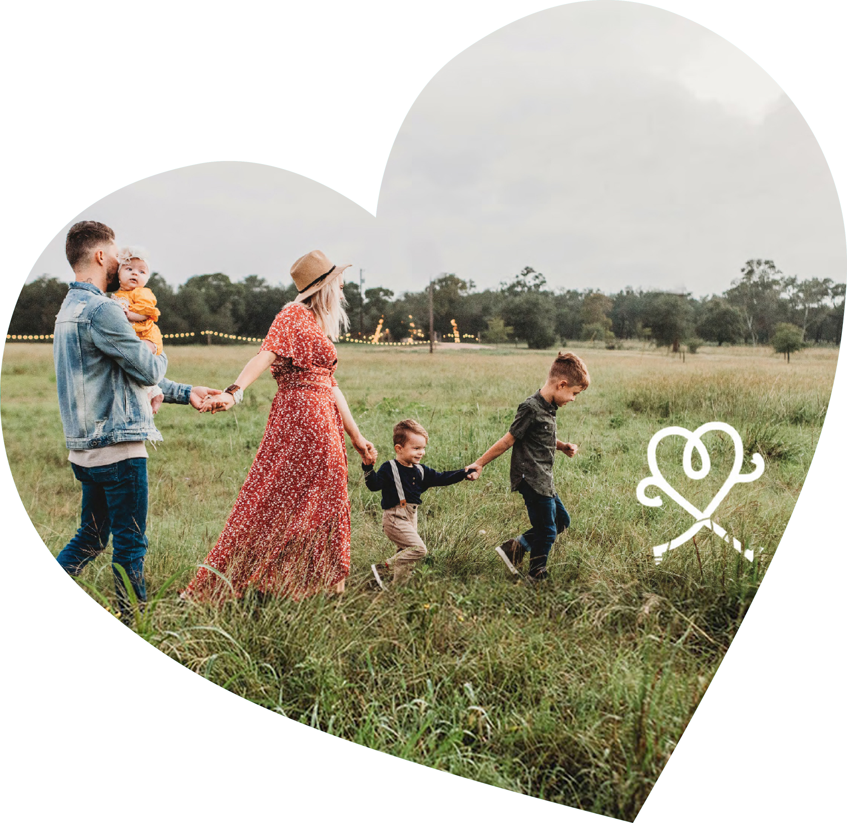 Family walking in nature
